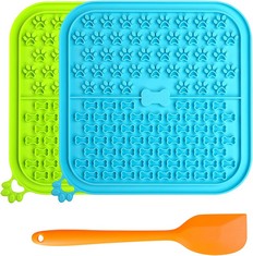 18 X LICK MAT FOR DOGS 2 PACK NON-SLIP SLOW FEEDERS LICKING MAT WITH SUCTION CUPS FOR ANXIETY RELIEF INCLUDE ONE SPATULA FOR SCOOPING OUT DOG TREAT&CAT FOOD (BLUE&GREEN) - TOTAL RRP £105: LOCATION -