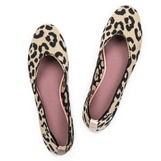 QUANTITY OF FRANK MULLY WOMEN'S BALLET FLATS SLIP ON KNIT DRESS SHOES PUMPS SHOES ROUND TOE,LEOPARDY, UK 7.5, 3.5 & 8.5- TOTAL RRP £205: LOCATION - A RACK