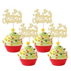 49 X 24PCS MERRY CHRISTMAS CUPCAKE TOPPERS GOLD GLITTER CHRISTMAS DEER CHRISTMAS CUPCAKE PICKS XMAS NEW YEAR HOLIDAY CHRISTMAS PARTY CAKE DECORATIONS SUPPLIES - TOTAL RRP £245: LOCATION - B RACK