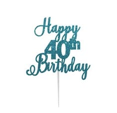 QUANTITY OF LISSIELOU HAPPY 40TH BIRTHDAY CAKE TOPPER IN PRETTY GLITTER CARD, MADE IN THE UK - LIGHT BLUE - TOTAL RRP £292: LOCATION - B RACK