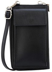 10 X SH LEDER SARAH G339 WOMEN'S MOBILE PHONE SHOULDER BAG PURSE MULTIFUNCTIONAL BAG MADE OF GENUINE LEATHER ADJUSTABLE SHOULDER STRAP MOBILE PHONE UP TO 6.5 INCHES 11.50 X 19 CM, BLACK, SMALL - TOTA