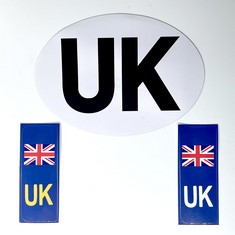 QUANTITY OF ITEMS TO INCLUDE FOX·BUNNY UK CAR STICKERS FOR EUROPE, UK STICKERS FOR CAR NUMBER PLATE ?1PC UK OVAL + 2PCS UNION JACK NUMBER PLATE STICKERS, VINYL UK STICKERS FOR CAR WITH REGULATION SIZ