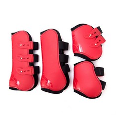 6 X MERAUNO® HORSE GAITERS SET OF 4 TENDON PROTECTORS FETLOCK HORSE JUMPING PROTECTION FRONT REAR PAIR ROBUST ELASTIC PU SHELL NEOPRENE BUTTON CLOSURE 2 PAIRS FOR MEN AND WOMEN (S(PONY), RED) - TOTAL