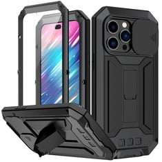 QUANTITY OF ASSORTED ITEMS TO INCLUDE METAL CASE FOR IPHONE 14 PRO, BUILT-IN TEMPERED GLASS HEAVY DUTY ALUMINUM METAL+SILICONE CASE SHOCKPROOF DUSTPROOF COVER WITH KICKSTAND CAMERA PROTECTIVE FULL BO