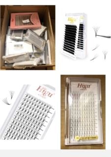 QUANTITY OF ASSORTED ITEMS TO INCLUDE HIGU CLACE EYELASH EXTENSIONS 10D 0.07 D CURL 15 VOLUME EYELASH EXTENSIONS POINTED BASE MIDDLE STEM EYELASHES EYELASH EXTENSIONS (10D 0.07 D 15): LOCATION - A RA