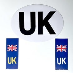 QUANTITY IF ITEMS TO INCLUDE  FOX·BUNNY UK CAR STICKERS FOR EUROPE, UK STICKERS FOR CAR NUMBER PLATE ?1PC UK OVAL + 2PCS UNION JACK NUMBER PLATE STICKERS, VINYL UK STICKERS FOR CAR WITH REGULATION SI