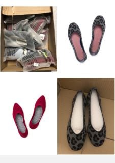 QUANTITY OF ASSORTED ITEMS TO INCLUDE WOMENS POINTED TOE BALLET FLAT KNIT DRESS SHOES LOW WEDGE FLAT SHOES COMFORT SLIP ON FLATS SHOES FOR WOMAN CLASSIC SOFTABLE SHOES: LOCATION - A RACK