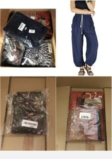 QUANTITY OF ASSORTED ITEMS TO INCLUDE BJELLY HAREM PANTS FOR WOMEN AND MEN NINJA PANTS TRADITIONAL LOOSE HAREM 100% COTTON (VERMILION): LOCATION - A RACK