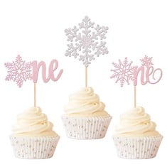 QUANTITY OF XSSTARMI 36 PACK ONE SNOWFLAKE CUPCAKE TOPPERS GLITTER 1ST BIRTHDAY SNOWFLAKE CUPCAKE PICKS FOR WINTER SNOWFLAKE THEME BABY SHOWER FIRST BIRTHDAY CHRISTMAS PARTY CAKE DECORATIONS SUPPLIES