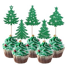 48 X XSSTARMI 30 PACK CHRISTMAS TREE CUPCAKE TOPPERS GLITTER MERRY CHRISTMAS TREE SNOWFLAKE CUPCAKE PICKS FOR CHRISTMAS THEME NEW YEAR HOLIDAY BABY SHOWER KIDS BIRTHDAY PARTY CAKE DECORATION - TOTAL