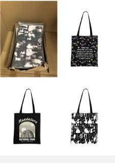 QUANTITY OF ASSORTED ITEMS TO INCLUDE MOVIE NATIONAL PARK TOTE BAG MOVIE FANS GIFT MOVIE FOREST INSPIRED BAG FOR WOMEN (K-A-S-H BLACK TOTE): LOCATION - A RACK