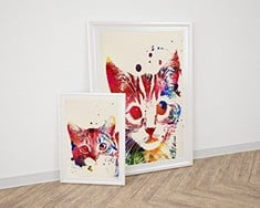 44 X NACNIC PACK OF WATERCOLOUR CAT POSTERS. LIVELY SQUARE WALL DECO PICTURES OF ANIMALS AND CHILDREN'S TALES FOR A COLOURFUL TOUCH IN YOUR HOME, OFFICE, SHOPS. VARIOUS SIZES, FRAMELESS. - TOTAL RRP