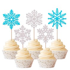 QUANTITY OF XSSTARMI 30 PACK SNOWFLAKE CUPCAKE TOPPERS GLITTER SNOWFLAKE CUPCAKE PICKS FOR WINTER FROZEN THEME BABY SHOWER KIDS BIRTHDAY CHRISTMAS PARTY CAKE DECORATIONS SUPPLIES SILVER AND BLUE - TO