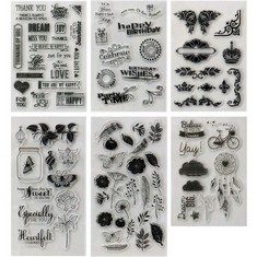 27 X MAMUNU 6 SHEETS VARIOUS THEME FLOWER BUTTERFLY FRIENDLY PHRASES PATTERNS SILICONE CLEAR STAMPS FOR CARD MAKING DECORATION AND SCRAPBOOKING (STYLE 01) - TOTAL RRP £141: LOCATION - A RACK