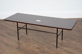 MINOTTI LONDON LELONG COFFEE TABLE WITH CHESTNUT TOP AND BLACK COFFEE METAL BASE (DIMENSIONS: 100CM X 40CM X 35CM H) - RRP £3,728 - 100% ITALIAN FURNITURE, MADE BY SKILLED ARTISAN CRAFTSMEN. MINOTTI