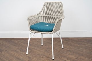 MINOTTI LONDON YORK CORD OUTDOOR LITTLE ARMCHAIR IN SAND WITH WHITE METAL LEGS (DIMENSIONS 65CM X 59CM X 89.5CM H) - RRP £2,988 - 100% ITALIAN FURNITURE, MADE BY SKILLED ARTISAN CRAFTSMEN. MINOTTI HA