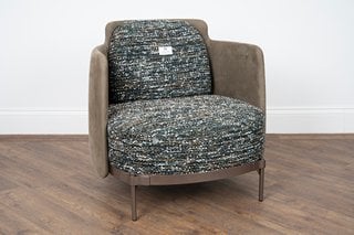 MINOTTI LONDON TAPE ARMCHAIR IN SAGE GREEN AND MULTI FABRIC (DIMENSIONS: 77CM X 76CM X 74.5CM H) - RRP £6,902 - 100% ITALIAN FURNITURE, MADE BY SKILLED ARTISAN CRAFTSMEN. MINOTTI HAS RECEIVED STATUS