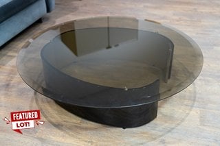 MINOTTI LONDON BANGLE COFFEE TABLE WITH BRONZE GLASS TOP AND POLISHED COFFEE BASE (DIMENSIONS: 110CM X 28CM H) - RRP £10,170 - 100% ITALIAN FURNITURE, MADE BY SKILLED ARTISAN CRAFTSMEN. MINOTTI HAS R