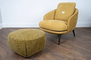 MINOTTI LONDON RAPHAEL ARMCHAIR IN MUSTARD YELLOW WITH PEWTER METAL LEGS (DIMENSIONS: 74CM X 86CM X 78CM H) - RRP £9,058 TO INCLUDE CAPRI BASE OTTOMAN IN MUSTARD YELLOW WITH PEWTER METAL BASE - 100%