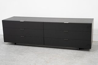 MINOTTI LONDON HARVEY LINE HORIZONTAL 6 DRAWER SIDEBOARD IN MOKA OAK WITH PEWTER METAL BASE (DIMENSIONS: 180CM X 50CM X 53CM H) - RRP £7715 - 100% ITALIAN FURNITURE, MADE BY SKILLED ARTISAN CRAFTSMEN