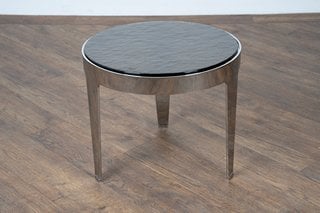 MINOTTI LONDON GRANT SIDE TABLE WITH SMOKED GREY GLASS TOP AND CHROME METAL BASE (DIMENSIONS: 45CM X 38CM H) - RRP £4,530 - 100% ITALIAN FURNITURE, MADE BY SKILLED ARTISAN CRAFTSMEN. MINOTTI HAS RECE