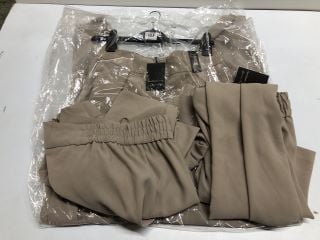 3 X RIVER ISLAND BEIGE ELASTICATED WIDE LEG TROUSERS - SIZE 12R