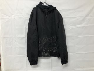 RIVER ISLAND BLACK COAT WITH DETACHABLE HOOD - SIZE XL