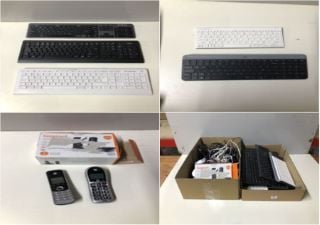 BOX OF KEYBOARDS TO INC SANDSTROM ULTRA SLIM WIRELESS KEYBOARD & VARIOUS LANDLINES