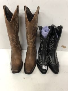 2 X COWBOY BOOTS INC BLACK COWBOY BOOTS SIZE: UK 6