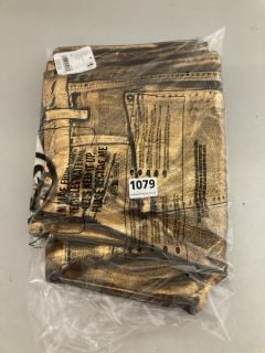 METALLIC LUCKY YOU BARREL JEANS IN GOLD -- SIZE27 - RRP £140