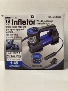 BONAIRE 12V TYRE INFLATOR WITH DIGITAL GAUGE & WORK LIGHT