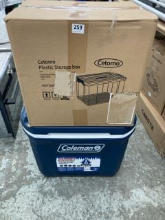 A COLEMAN COOLER AND A PLASTIC STORAGE BOX