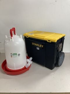 STANLEY TOOL BOX AND A CHICKEN DRINKER