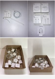 BOX OF APPLE CHARGER CABLES AND POWER ADAPTERS