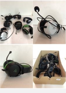 BOX OF VARIOUS GAMING HEADSETS