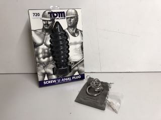 TOM OF FINLAND SCREW U ANAL PLUG AND A GENTS STAINLESS STEEL GENITALIA CAGE BY TERNENCE (18+ AGED RESTRICTED ITEM ID MAY BE REQUIRED)