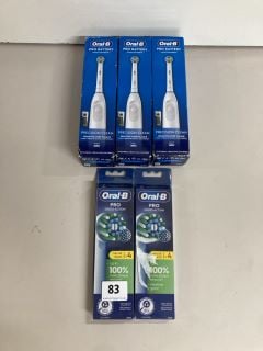 3 X ORAL B ELECTRIC TOOTHBRUSHES AND TWO PACKS OF BRUSH HEADS