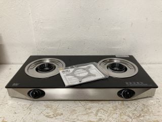 NJ NGB-S2 INDOOR GAS STOVE - 2 BURNER PORTABLE GAS HOB LPG COOKER COOKTOP FOR CARAVAN BLACK GLASS FREESTANDING TABLE TOP FOR HOME KITCHEN CAMPING GARDEN CATERING 6.8KW