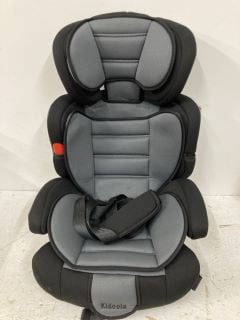 KIDOOLA ADJUSTABLE CAR SEAT FOR TODDLERS & CHILDREN - SAFETY CERTIFIED BOOSTER SEAT, PADDED & COMFORTABLE WITH 3 ADJUSTABLE AGE FUNCTIONS & STRAPS, UP TO 12 YEARS - ECE R44/04 (GREY & BLACK)