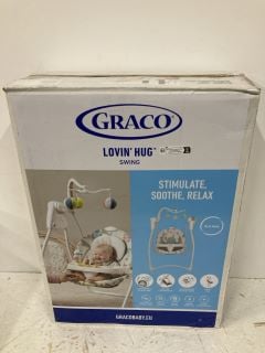 GRACO LOVIN' HUG BABY SWING, 6-SPEED PLUG AND BATTERY POWERED PORTABLE CHAIR WITH SOOTHING MUSIC