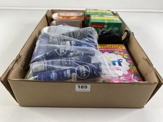 BOX OF ITEMS TO INC 2 X BOXES OF ARIEL PODS + BOX OF SURF FRAGRENCE