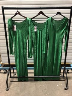 3X JQ LABEL GRACE LONG SLEEVE PLEATED MAXI DRESS EMERALD GREEN SIZES 8 10 14