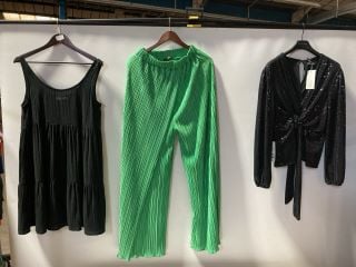 1X ICHI FOXA MINI BLACK DRESS SIZE 12 1X JQ LABEL JESSICA WRAP TOP BLACK SEQUIN SIZE 8 1X CO-ORD EMERALD TROUSERS SIZE 10