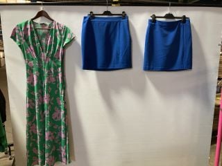 1X GINA MAXI FLORAL GREEN PINK SIZE MEDIUM 2X ICHI LEXI SKIRT BLUE SIZE 12 AND 14