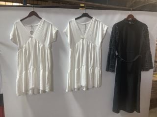 1X FRENCH CONNECTION GARNERT LACE DRESS LONG BLACK SIZE 12 2X ANISA SMOCK DRESS WHITE ONE SIZE