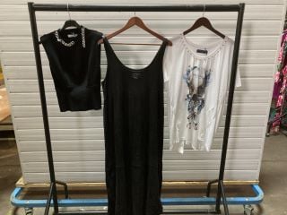 FOXA MAXI BLACK DRESS SIZE 14 TO INCLUDE TRLIGION BUTTERFLY SKULL TEE SIZE 14 AND YU AND ME