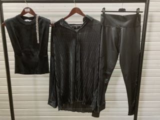 YU AND ME BLACK CARDIGAN SIZE M/L TO INCLUDE HANNAH COORD BLACK 16 AND CHIQUE FASHION PU BIKER LEGGING BLACK M