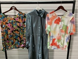 GANAVA BLACK FLORAL TOP SIZE 10 TO INCLUDE FRENCH CONNECTION WAA LLENA TRENCH COAT STORMY WEATHER SIZE 10 AND CLOVI TOP MULTI SIZE 10