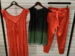 MK SHORT DRESS GRENADINE SIZE 8 TO INCLUDE KATE PANTS GRENADINE SIZE 10 AND RELIGION BLACK AND GREEN TOP SIZE 8