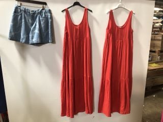 X2 ICHI FOXA MAXI GRENADINE DRESS SIZE 10 1 ICHI BIANE SHORTS DENIM SIZE 12